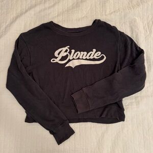 Pull&Bear Black Cropped Sweatshirt with White 'Blonde' Script